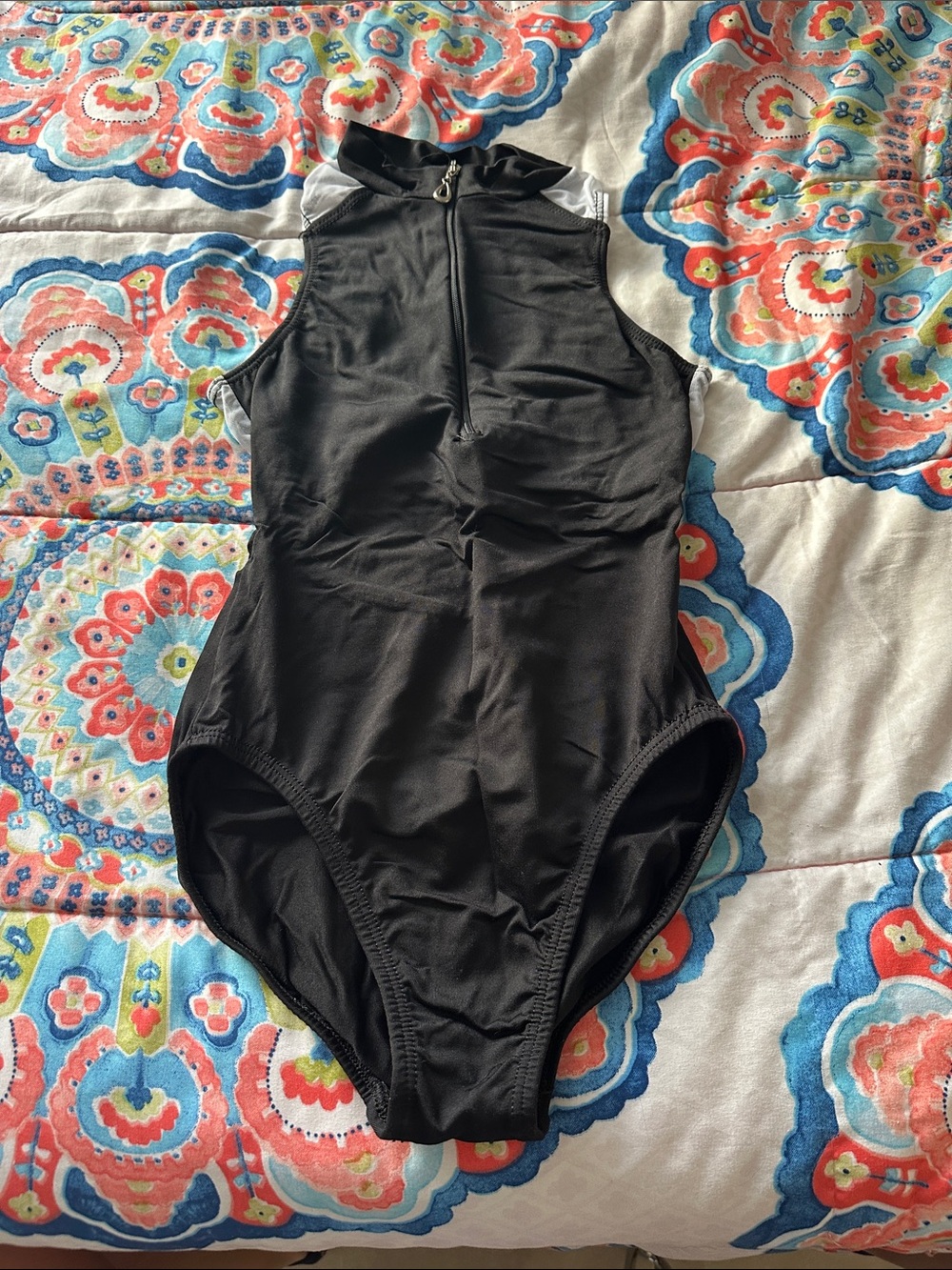 Black High-Neck Zip Front Leotard